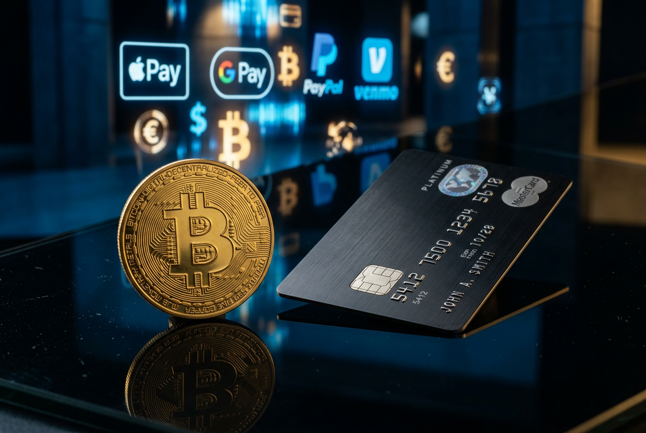 A combination of digital and physical payment symbols representing modern iGaming transactions