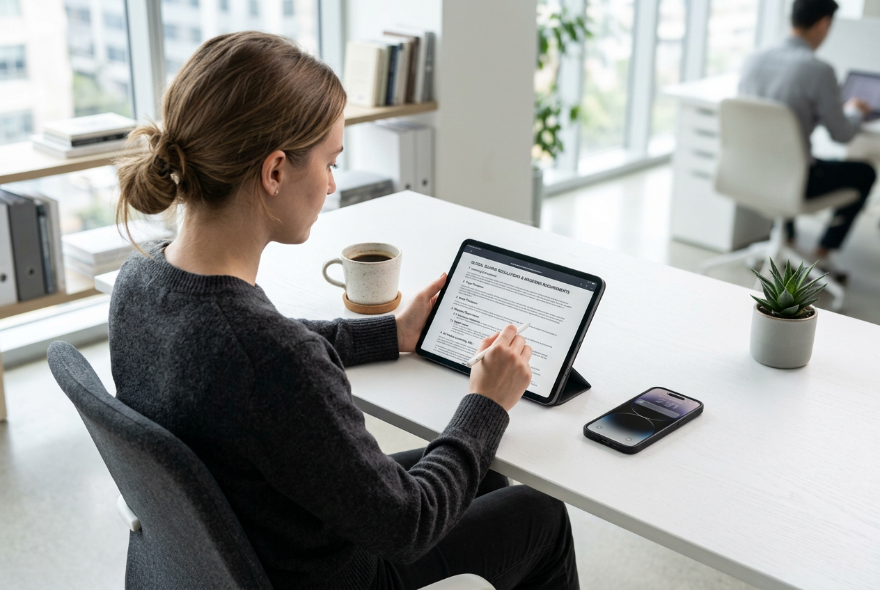 Person reviewing casino terms and conditions on a modern tablet.