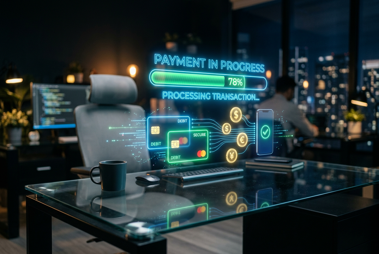 Digital visualization of high-speed casino payment processing.